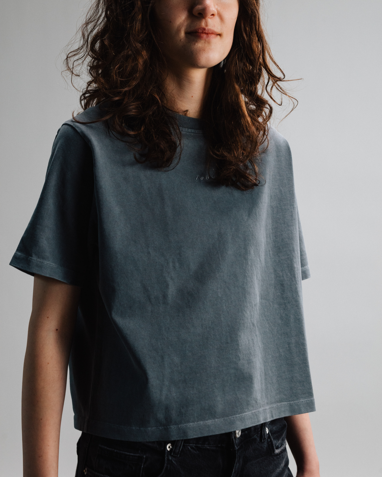 Heavy Cotton Cropped T-shirt Women Washed Black
